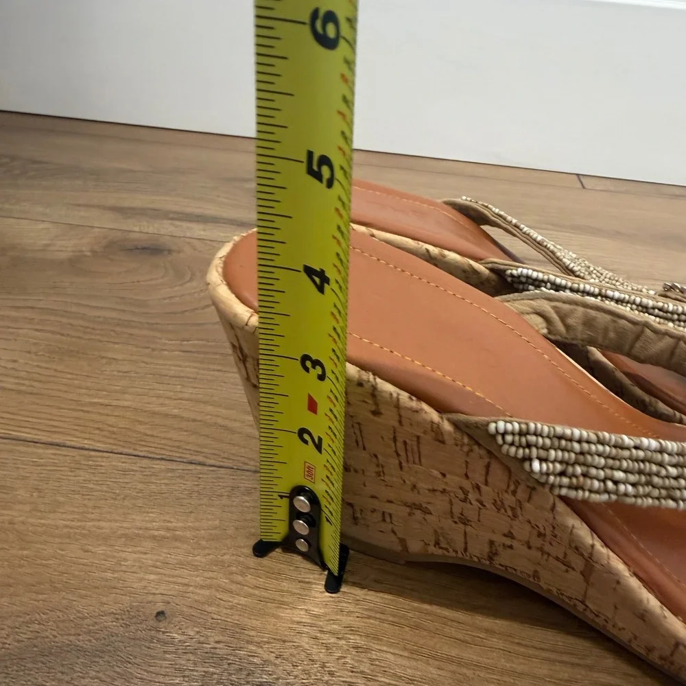 Skemo Beaded Cork Wedge‎ Thong Sandals Boho Rhinestone Flip Flops Womens 9